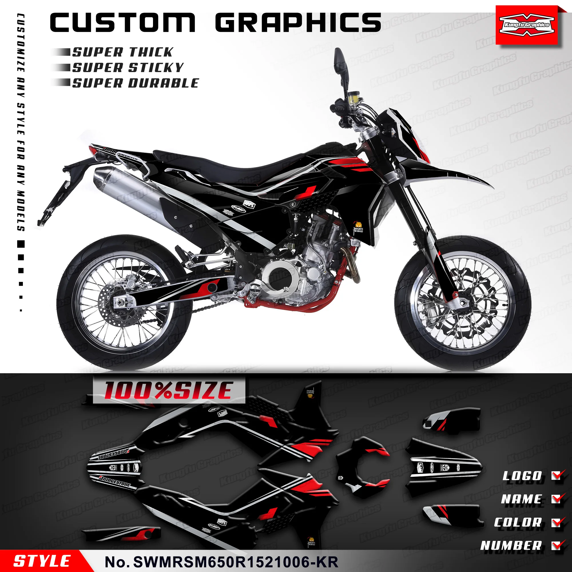 

Графические наклейки KUNGFU, Набор наклеек для внедорожников SWM SM650R RS650R 2015 2016 2017 2018 2019 2020, SWMRSM650R1521006-KR