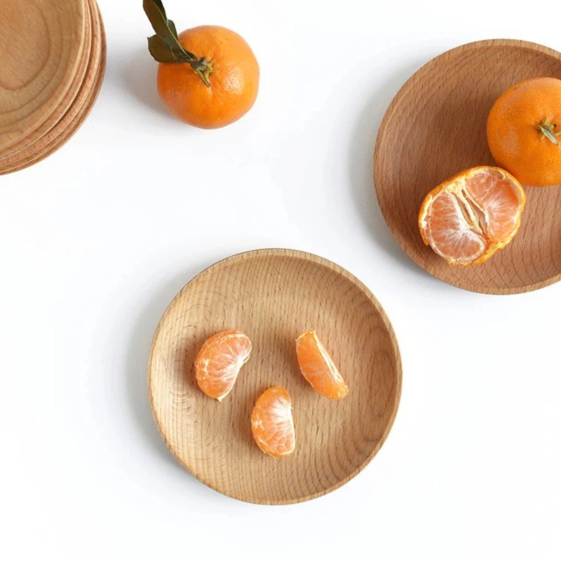 Solid Wood Round  Heat InsulationTray Dessert Plate Japanese-style Snack Dried Fruit Plate Oval Tea Tray Kitchen Tableware 6
