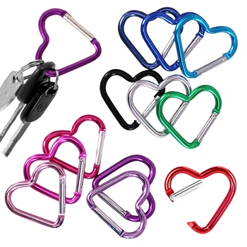 5Pcs Outdoor Carabiner Heart Shape Keychain Clip Aluminum Alloy Rings Climbing Clips Spring Snap Hook Carabiner Durable