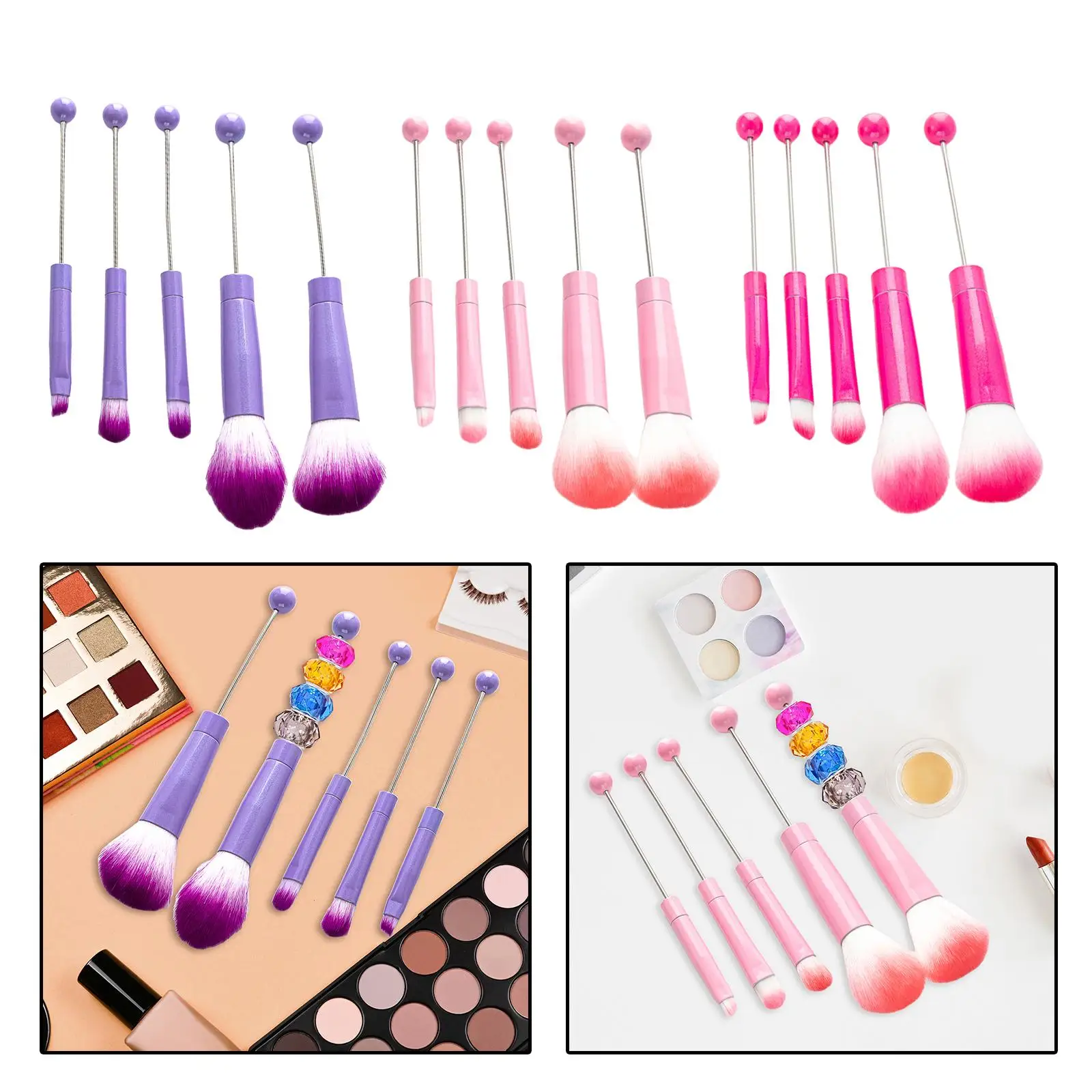 5x Beaded Eyeshadow Brush DIY Synthetic Foundation Professional Make up Brush Tool Kits for Adults Lady Bestie Girlfriend Women