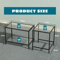 Nesting Coffee Table,Small Glass Coffee Table Set of 2, Modern Square Sofa Side Tea Table Black，Gold 2