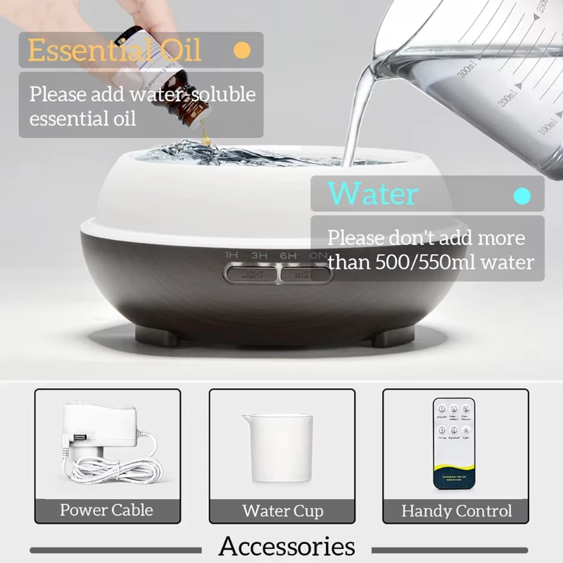 wireless 500ML Aromatherapy Essential Oil Diffuser woodstove Ultrasonic Air Humidifier Cool with 7 Color LED Lights 5