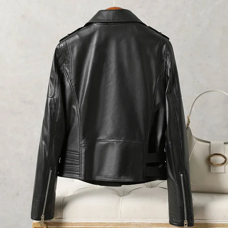 Leather women's leather 2023 new sheep short high-end jacket Motorcycle leather jacket autumn winter fashion