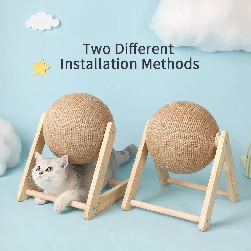 Cat Toy Cratchers Ball Sisal and Wood Stable Triangle Indoor Stuff Sturdy Scratching Cool Scratch on Stand Spin
