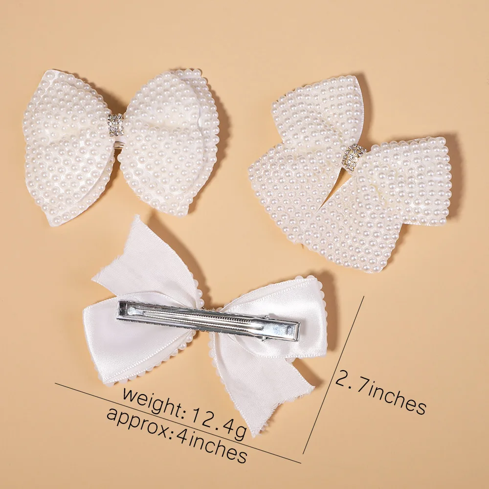 White Pearl Hair Bows With Hair Clips For Girls Kids Boutique Layers Bling  Rhinestone Center Bows Hairpins Hair Accessories