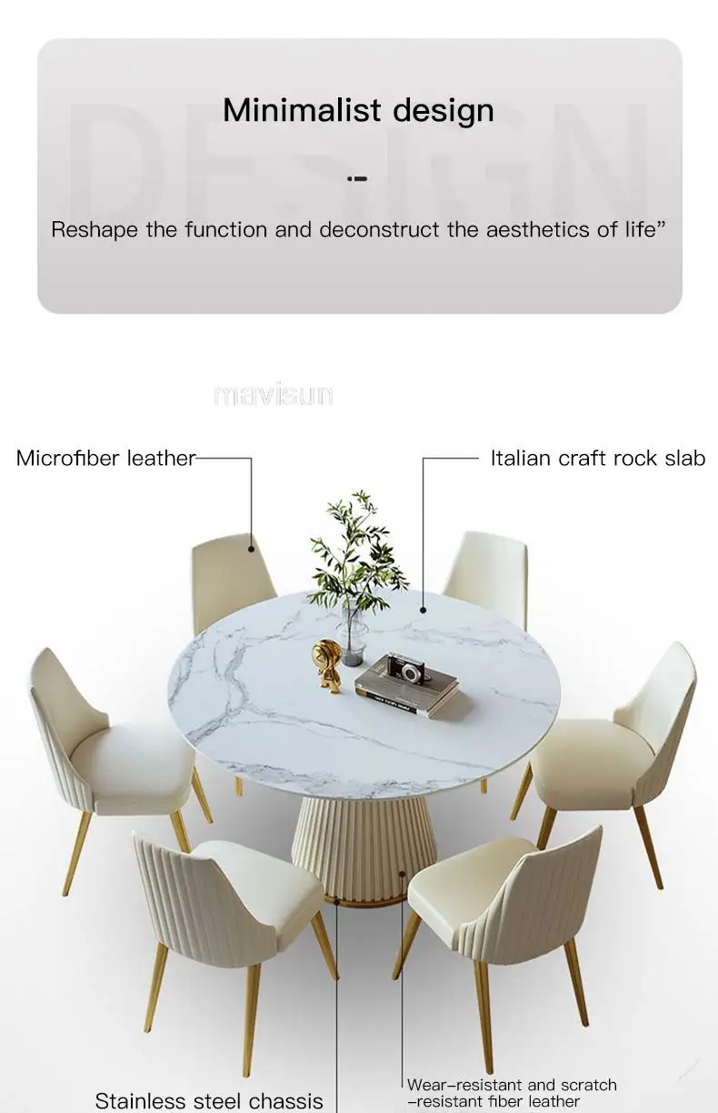 Description Picture 4 of itemRock Board Modern Light Luxury Dining Table Set High-end Restaurant Practical Retractable Folding Round Table For Home Furniture