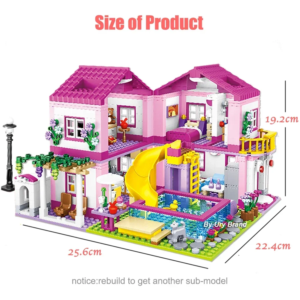Sluban 프렌즈 시티 하우스 공주 성 세트, 소녀용 아파트 가든 카사 빌라 빌딩 블록 피규어 완구, 어린이 DIY 선물