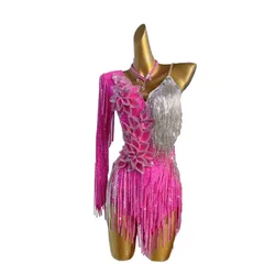 Latin Dance Dress High-end Custom Full Diamond Flower Jewelry Dance Skirt Cha Cha Tango Adult Stage Professional Clothing