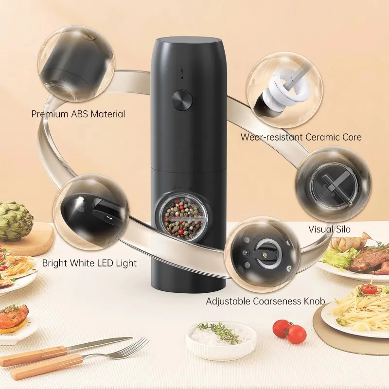 Electric Salt and Pepper Grinder Set USB Rechargeable Adjustable Coarseness Big Capacity Automatic Grinders Kitchen Cooking Tool