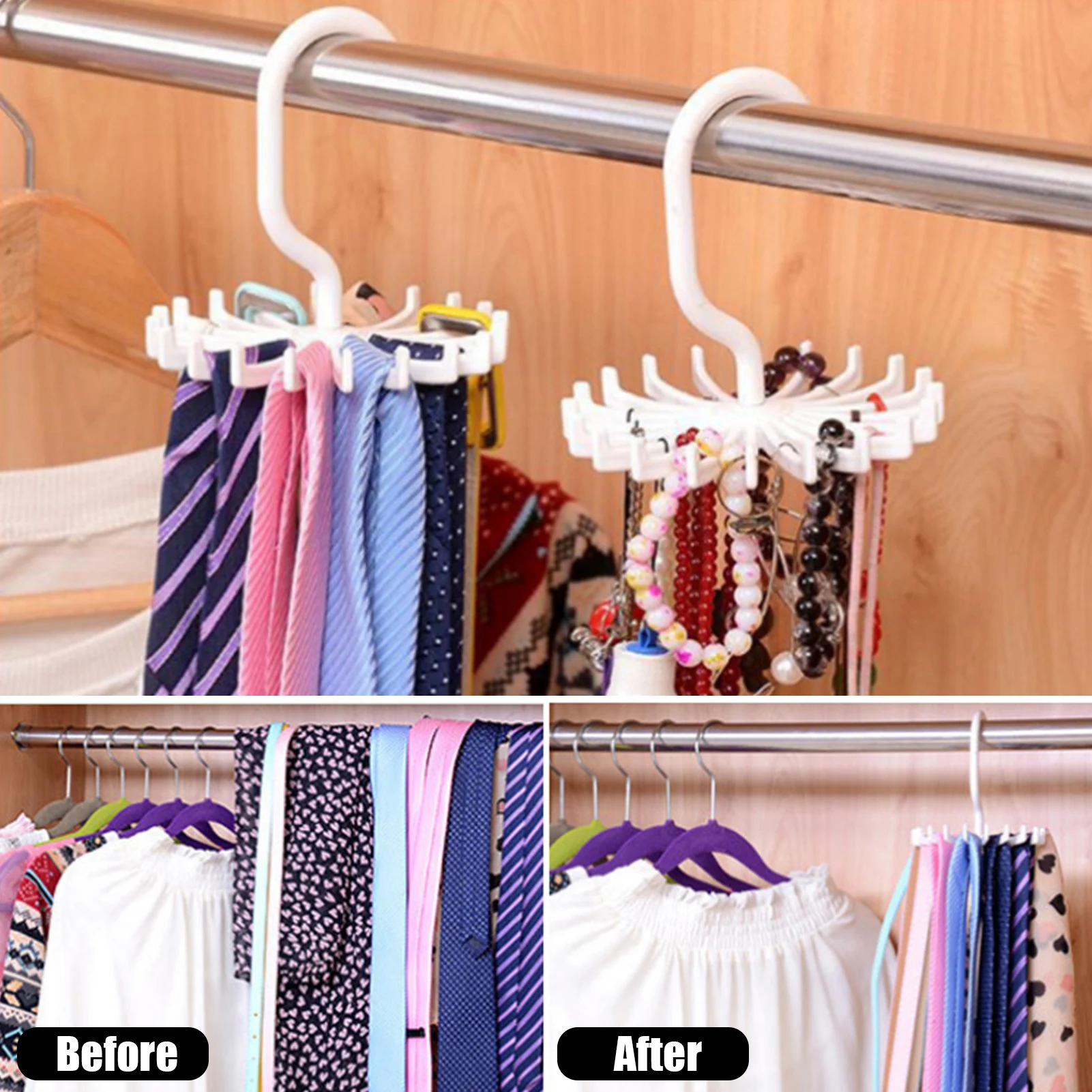 Rotating Tie Rack Twirl Scarf Hanger Holder 360 Rotating Belt Scarf Hanger Hook for Cupboard Storage Ties Belts Holder Hooks #W0