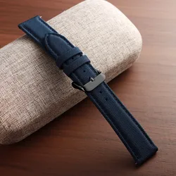 Premium Sailcloth Fabric Watch Strap - Waterproof Quick Release Wristband - 22mm (Blue - Black)