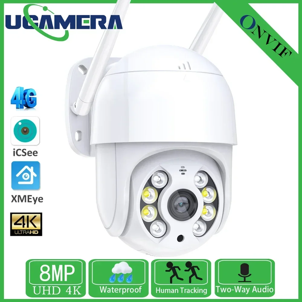 8Mp 4Mp 4G Sim Camera Ai Human Tracking Wifi Ptz Camera Outdoor Color Night Vision Wireless Speed Dome Telecamera Di Sorveglianza