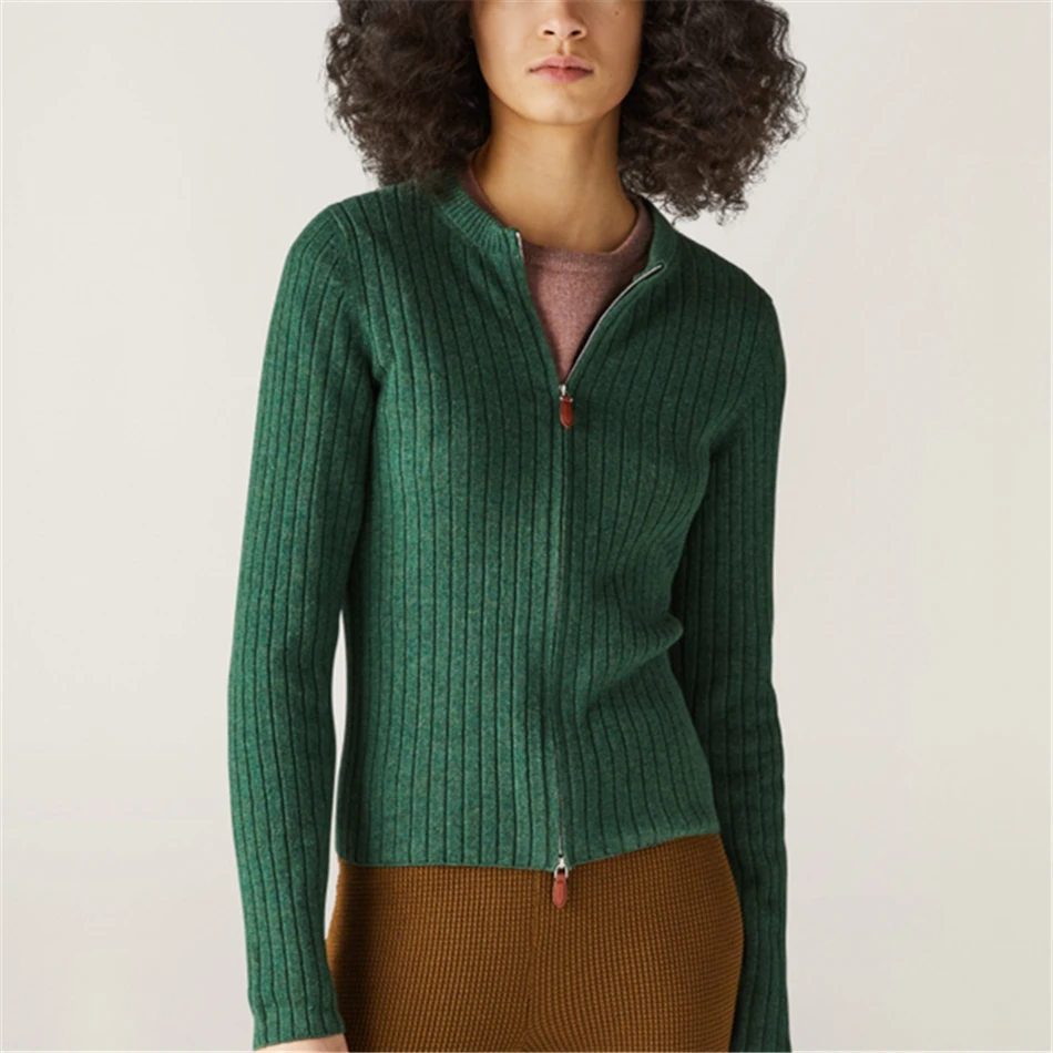 

LP Maras Bomber Knitwear In Cashmere Slim Fit Ribbed Autumn New Sweater Luxury Design Knit Jumper Green Cardigan For Women