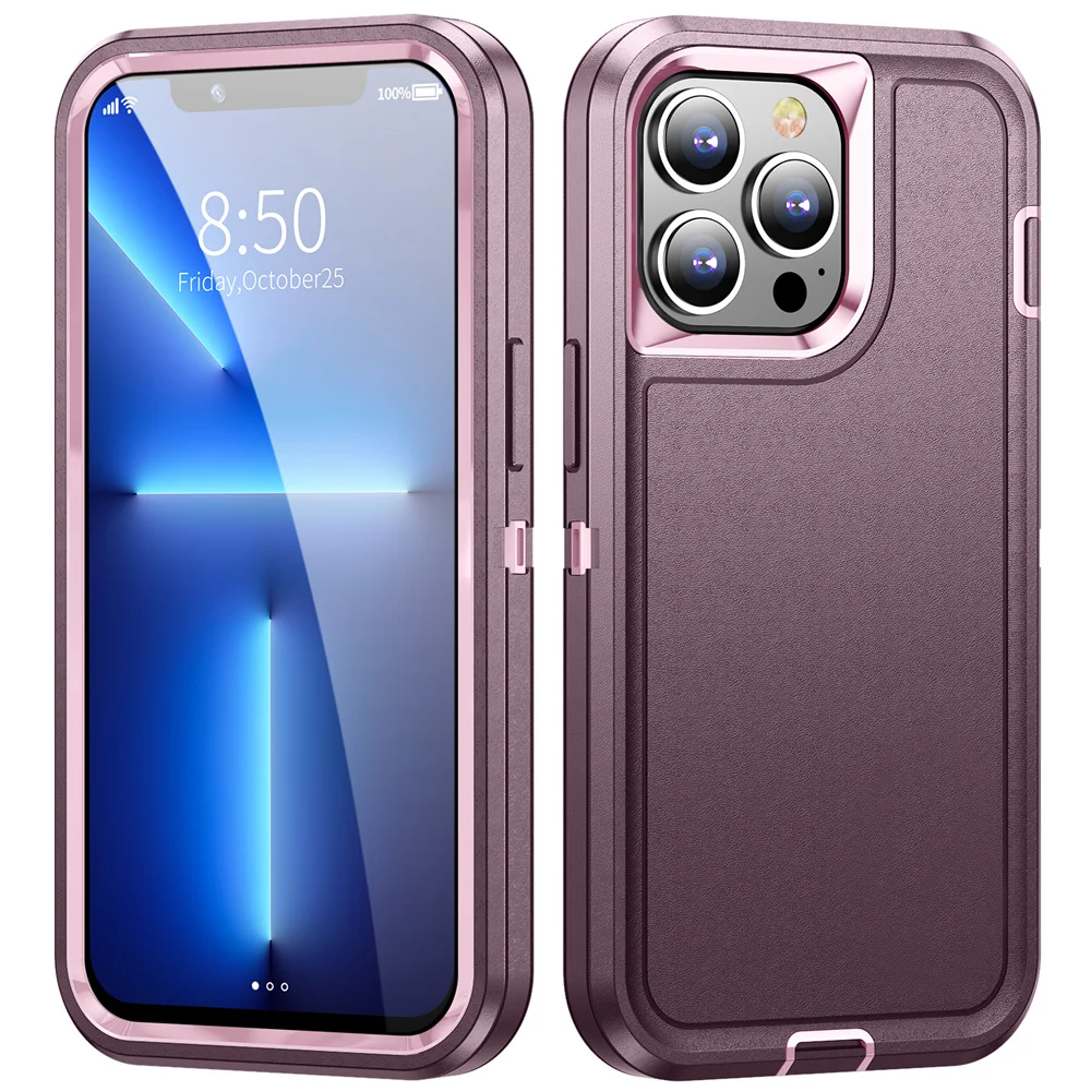 Three-Layer Shockproof Protective Bumper Case with Solid Color Design