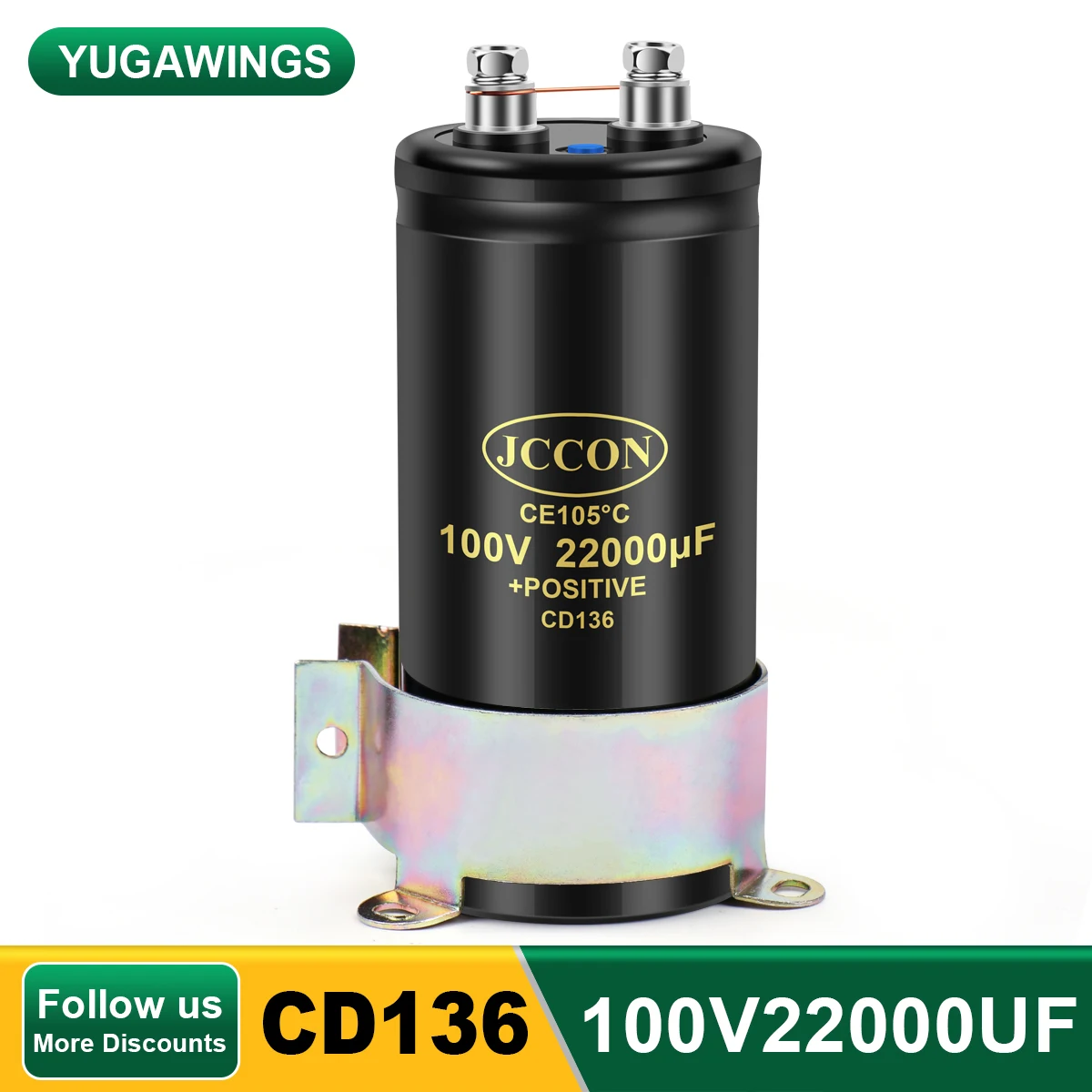 

100V22000UF 50x105 MFD Aluminum Screw Audio Filtering Electrolytic Capacitor 105℃ JCCON CD136 Bolt Capacitors 22000UF