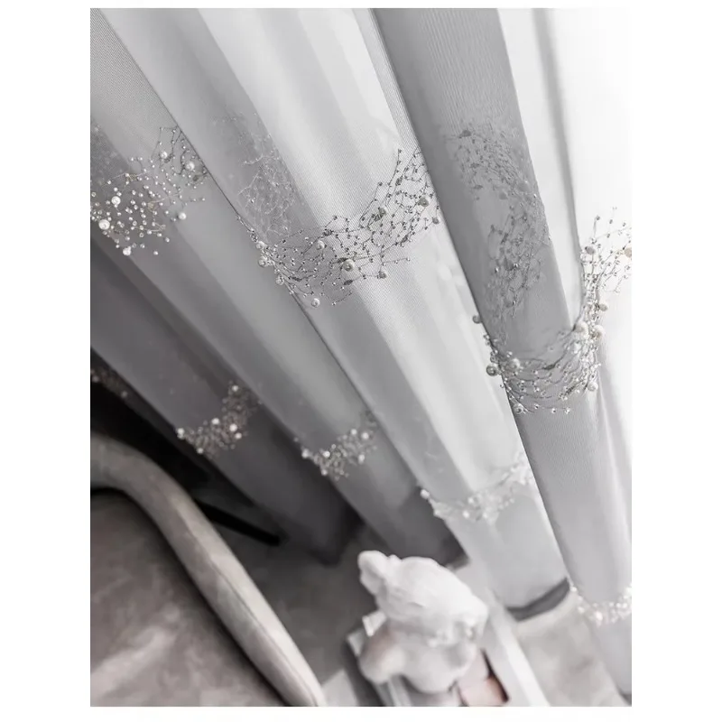 Window Screen Living Room Bedroom Finished Product 1PC French Style Beautiful Pearl Diamond Sparkling Starry Sky Embroidery 5