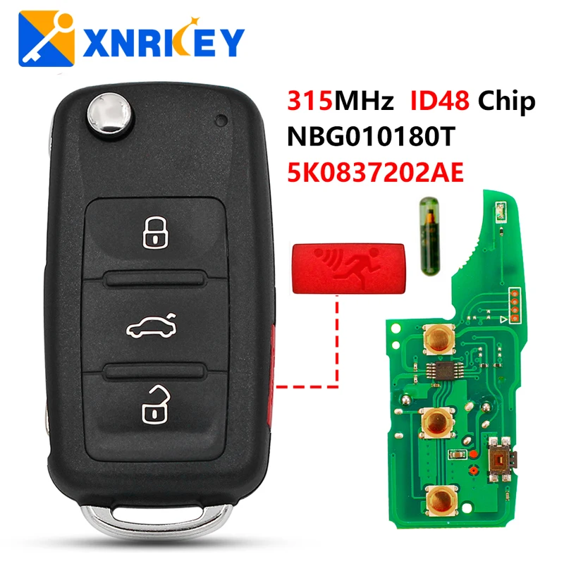 

XNRKEY 3 + 1B дистанционный Автомобильный ключ ID48 чип 315 МГц для VW Volkswagen Jetta Caddy EOS GTI Golf Passat Tiguan Touran Beetle 5K0837202AE