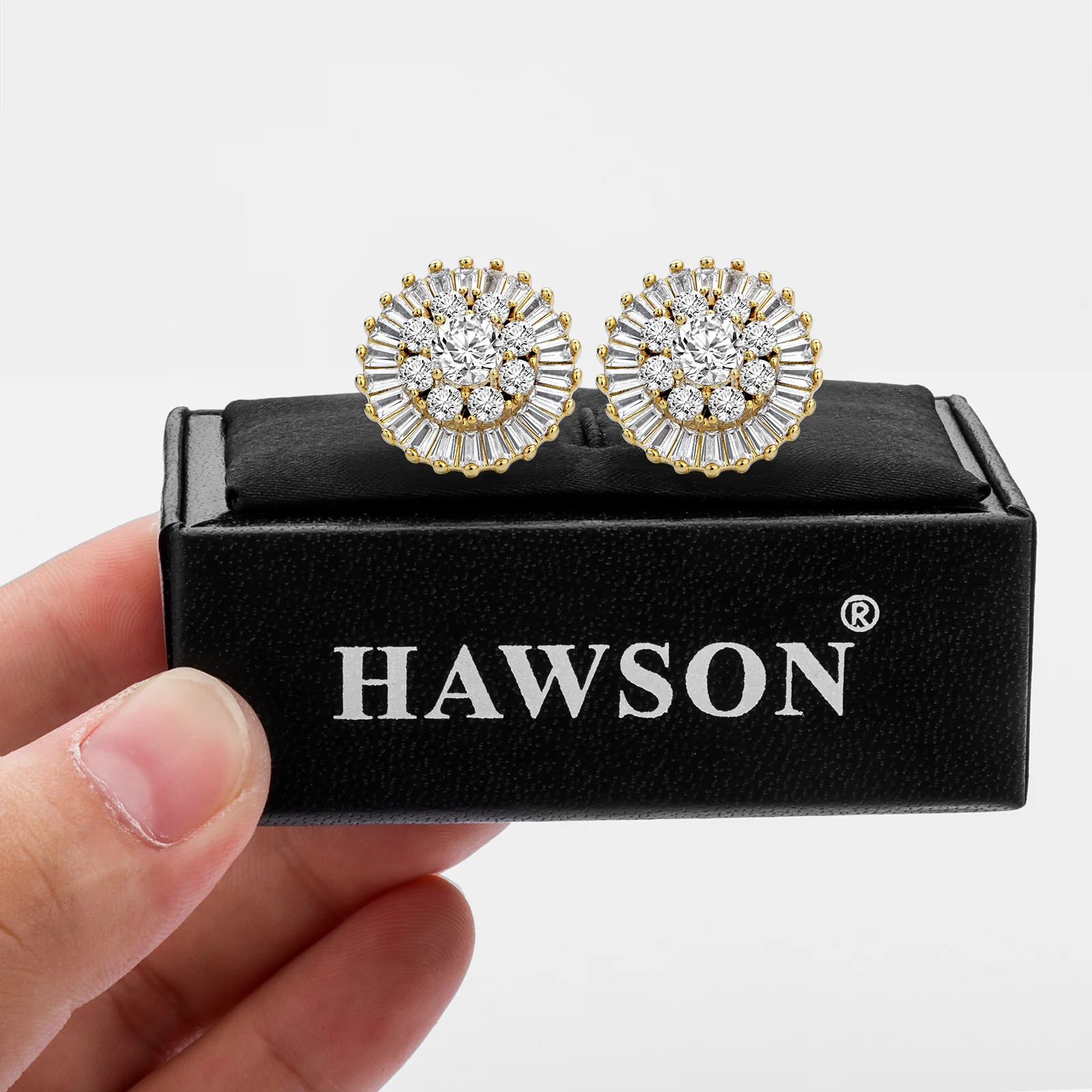 HAWSON Luxury crystal cuff links mens, mens luxury cufflink dress shirts, men's shirt wedding business jewelry or accessories