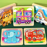 Cartoon Wooden 3D Animal Jigsaw Puzzle Board Block Children Preschool Early Educational Leaning Games Toy For Kids Boys Girls 2
