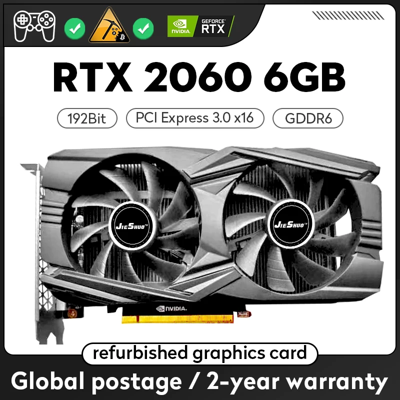 JIESHUO RTX 2060 6G игровая видеокарта rtx 2060 6g GDDR6 память для работы 192 бит HDMI * 1 DP * 1 DVI * 1 видеоинтерфейс rtx2060 6 ГБ