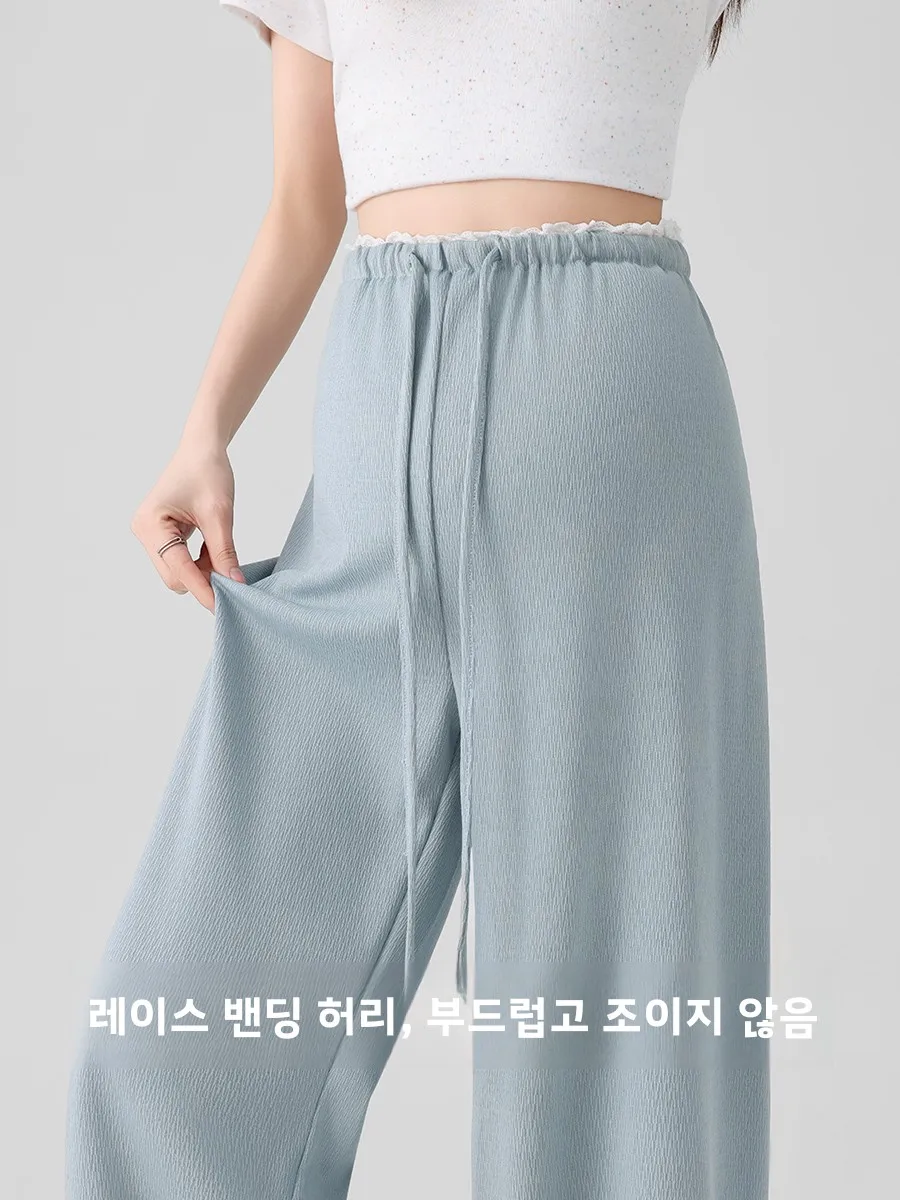 임산부를위한 새로운 봄 여름 얇은 와이드 레그 팬츠 편안한 배부름이 없는 긴 바지 폴리 에스터 원단
