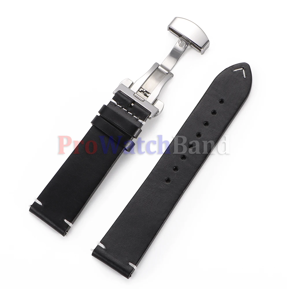 Vintage Soft Oil Wax Cowhide Watch Strap with Butterfly Buckle - Quick Release