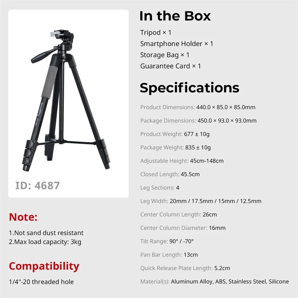 Versatile Lightweight Tripod Adjustable Portable Foldable Tripod for Camera W Sm