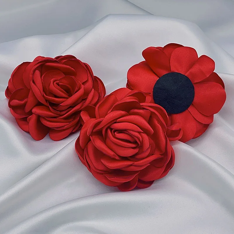 Set of 5 Large Handmade Satin Fabric Rose Flowers for Elegant Decor and Crafts