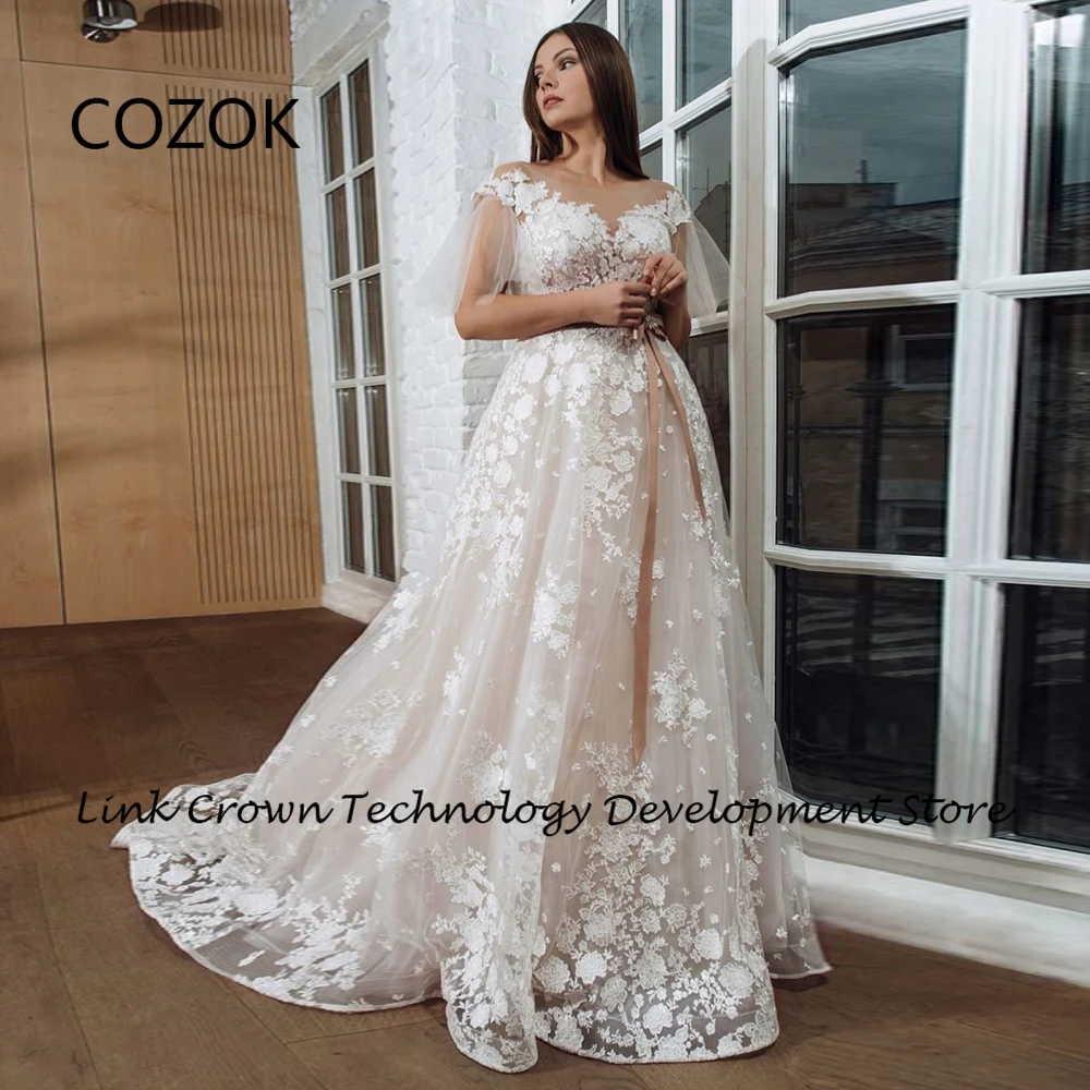 

COZOK Strapless Bridal Gowns with Lace Beach Soft Tulle Sleeveless Wedding Dresses for Women 2024 Summer Vestidos De Novia