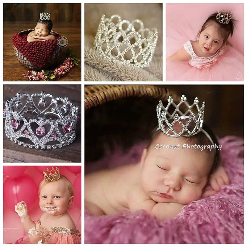 Newborn Photography Props For Studio Baby Photo Shoot Flokati Girls Party Tiara Princess Rhinestone Crown Headband Accessories