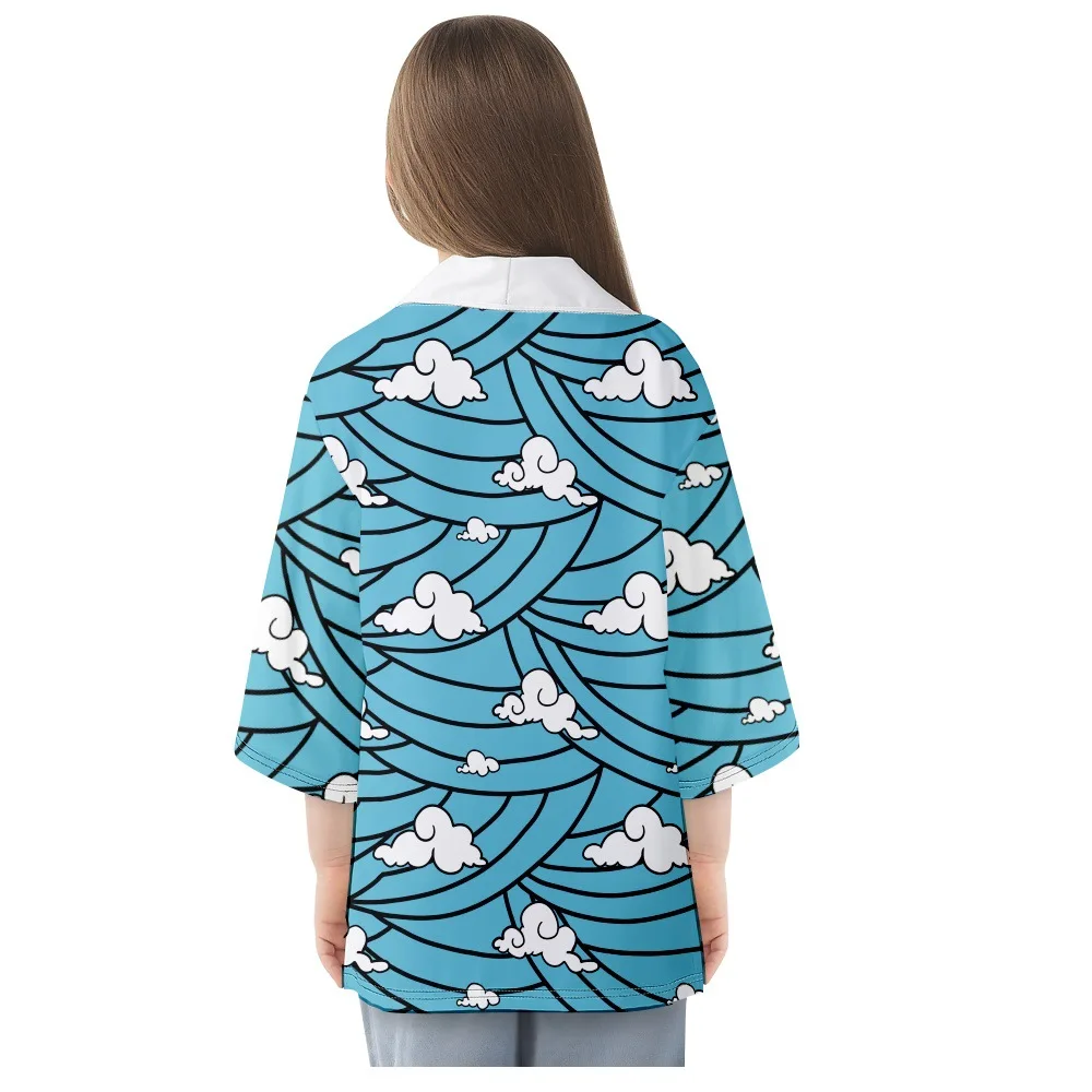 Plus Size 4XL 5XL 6XL Loose Women Men's Cloud Print Clothing Japanese Traditional Blue Kimono Cardigan for Summer Haori