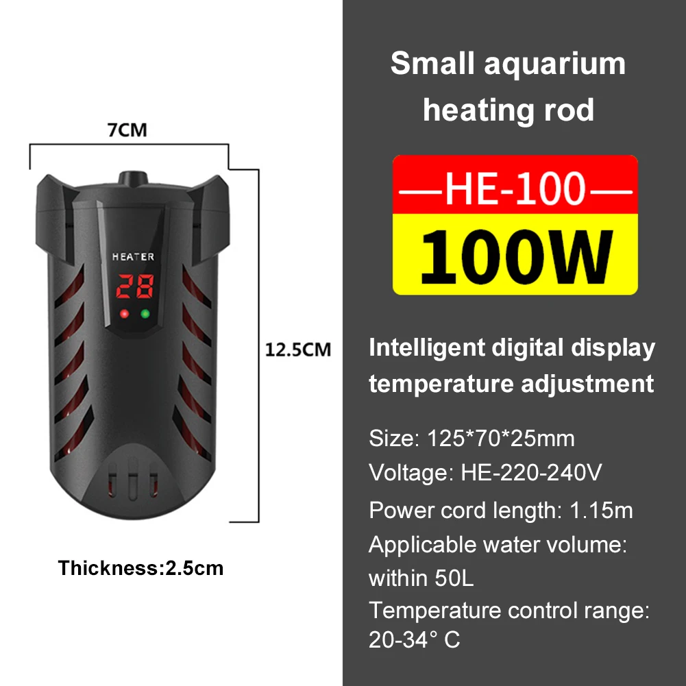 어항 히터 디지털 디스플레이 어항 가열봉 온도 조절기 어항 가열 25W/50W/100W/200W
