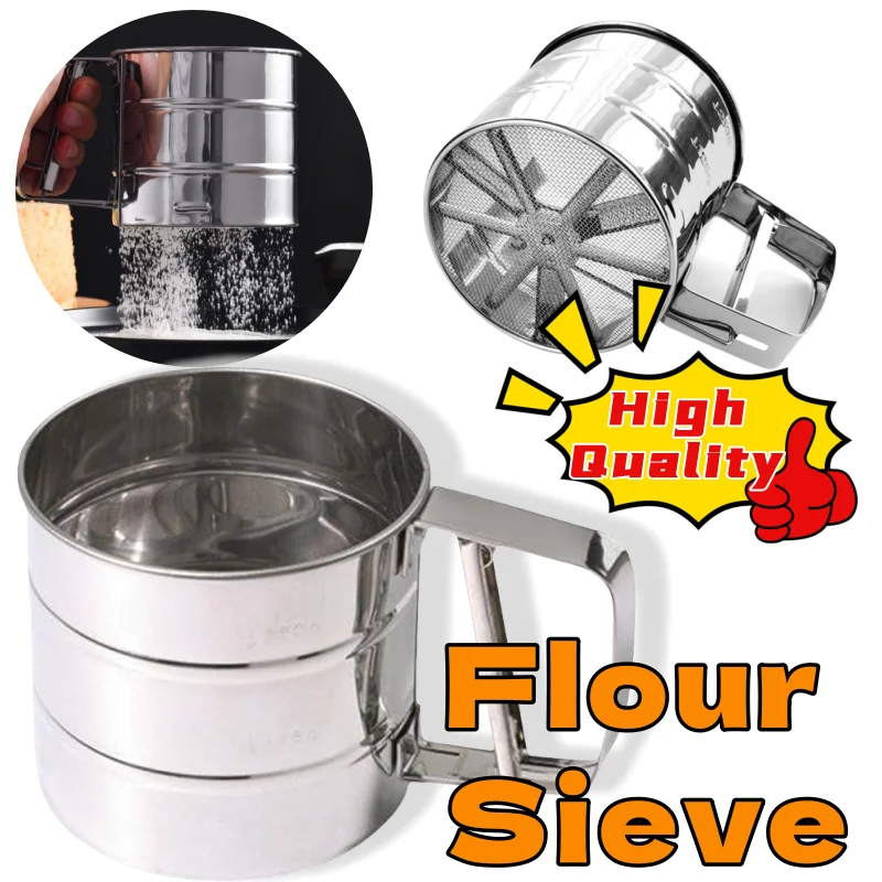 Stainless Steel Flour Sieve Mesh Sieve Cup Handheld Filter Cup Baking Frosting Cake Shaker Filter Baking Supplies Kitchen Tools
