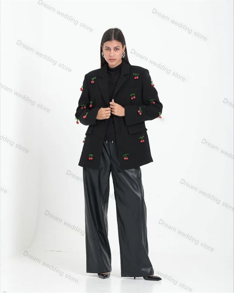 

Little Cherry Women Suits Set 2 Piece Blazer+Leather Pants Formal Office Wedding Tuxedo Prom Dress Jacket Trousers Tailored Coat