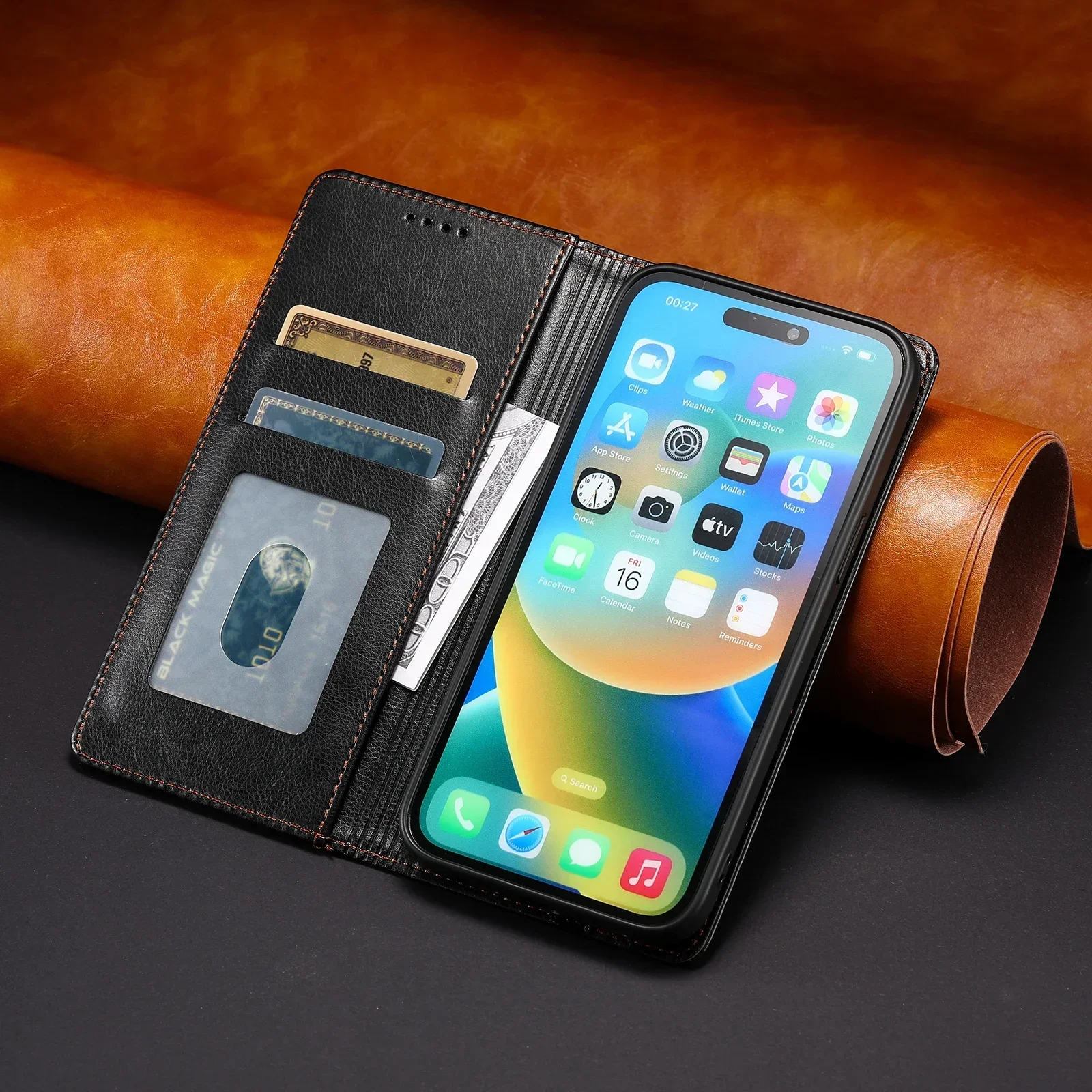 플립 가죽 지갑 케이스, 아이폰 15 14 13 12 11 프로 맥스 미니 XS 맥스 X XR 8 7 6 6s 플러스 SE 카드홀더 보호 커버
