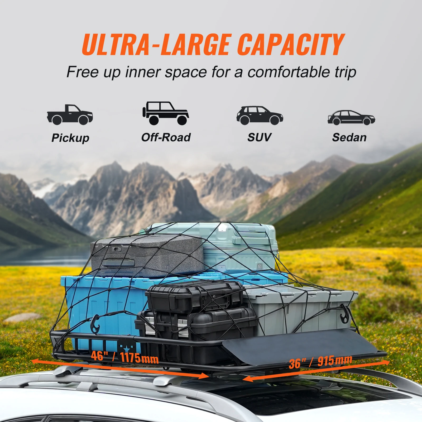SucceBuy Roof Rack Cargo Basket 46"x36"x4.5" / 51"x36"x5" Rooftop Cargo Carrier Heavy-Duty 200LBS Capacity for SUV Truck Vehicle 4