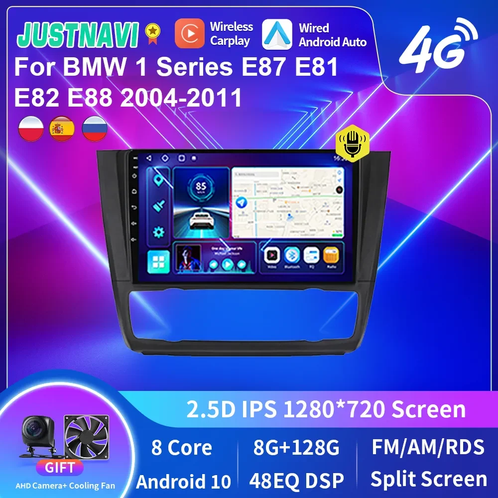 Rádio do carro de justnavi qt10 android 10.0 para bmw série 1 e81 e82 e87 e88 em 2004 - 2012 gps dsp carplay ips multimídia serero auto