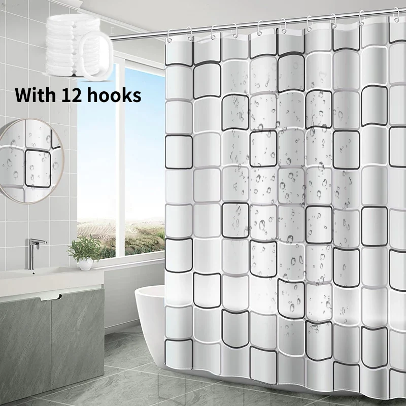 Shower Curtains Bathroom Shower Curtain Waterproof Modern Plaid Pebble Printed Bathing Partition Curtain with Hooks