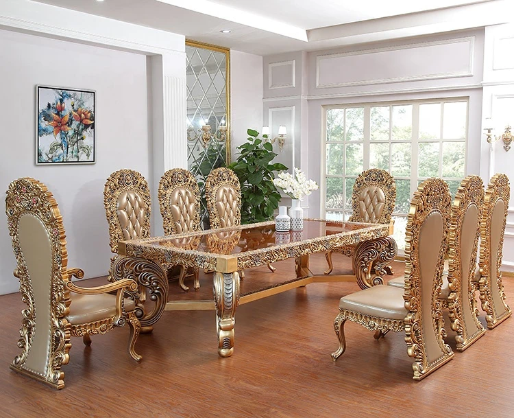 Mesa de comedor y silla de madera maciza clásica personalizada, juego de  mesa de comedor tallada de cuero, 8 sillas| | - AliExpress