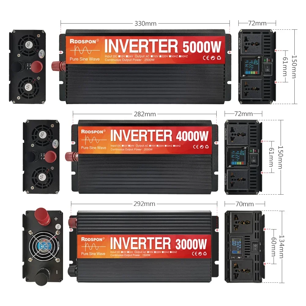 Inverter Onda Sinusoidale Pura 3000W-5000W - Trasformatore DC/AC Per Auto, Camper E Barca Con Display LCD