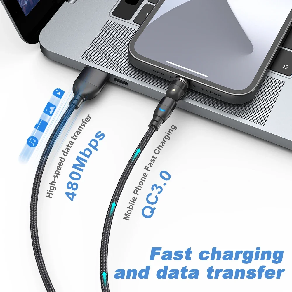 Enhanced Magnetic Fast Charging Cable 3A – Rotatable USB Type C Data Cord