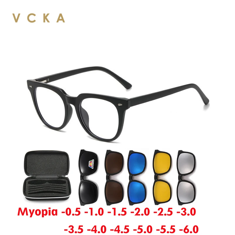 

VCKA 2024 NEW 6 in 1 Myopia Sunglasses Men Women Magnet Clip Polarized Eyeglasses Custom Prescription Glasses -0.5 TO -6.0
