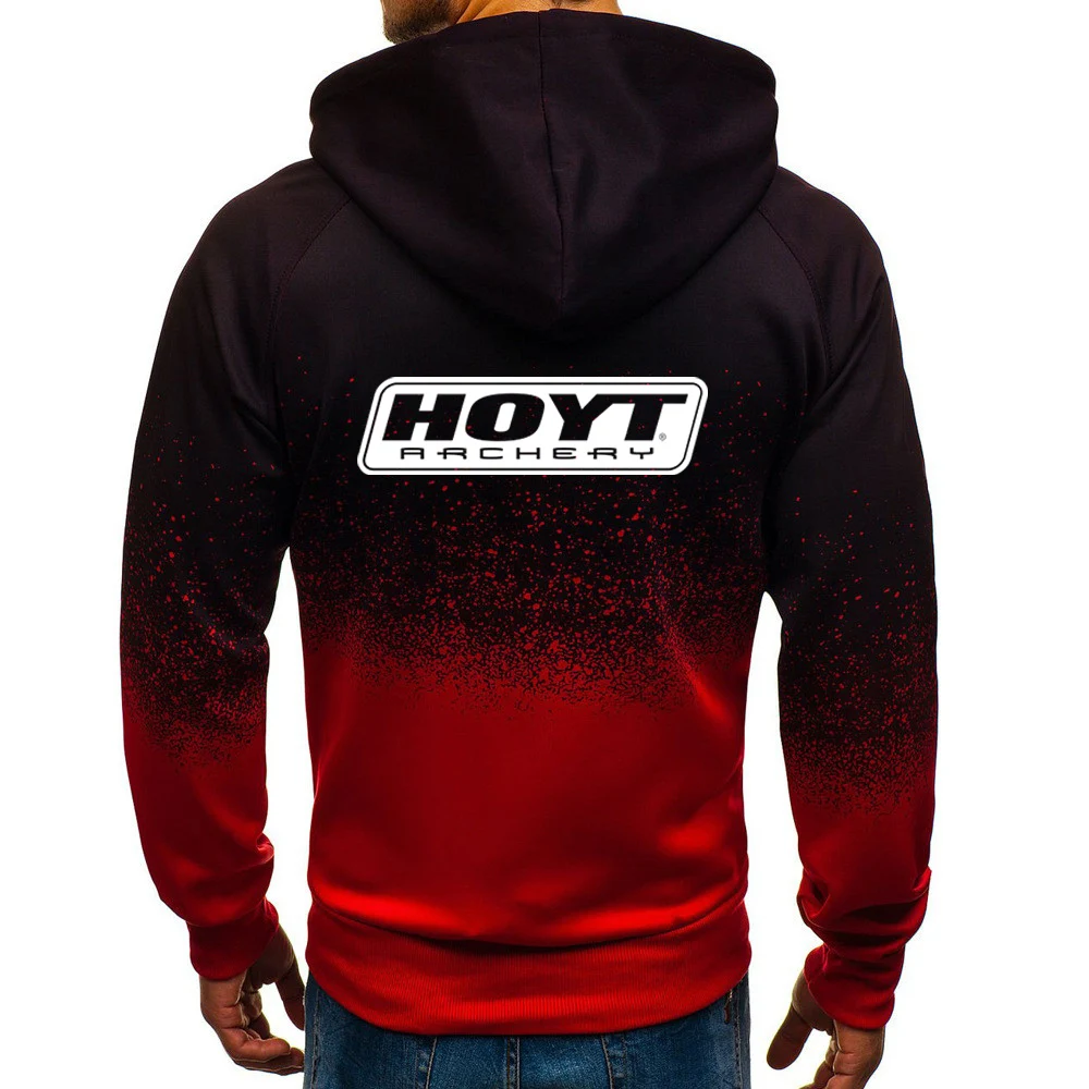 Hoyt Archery Men New Spring and Autumn Print Casual Zipper Fashion Hoodie Gradient Color Comfortable Versatile Coat