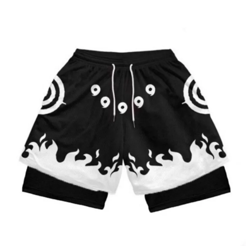 Summer 20243d printed double shorts men's fitness fashion sports casual quarter pants mesh breathable quick dry