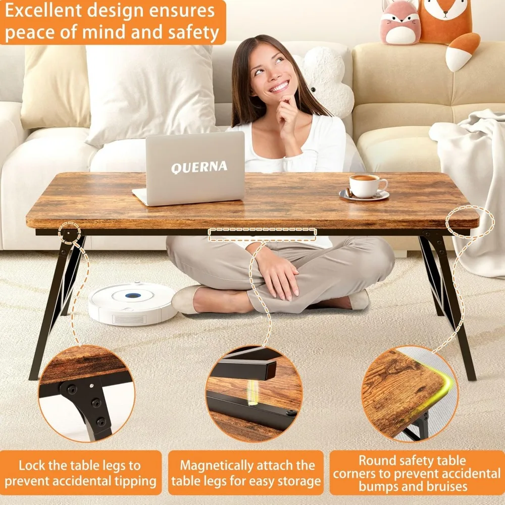 Folding Coffee Table No Assembly Portable Low Table