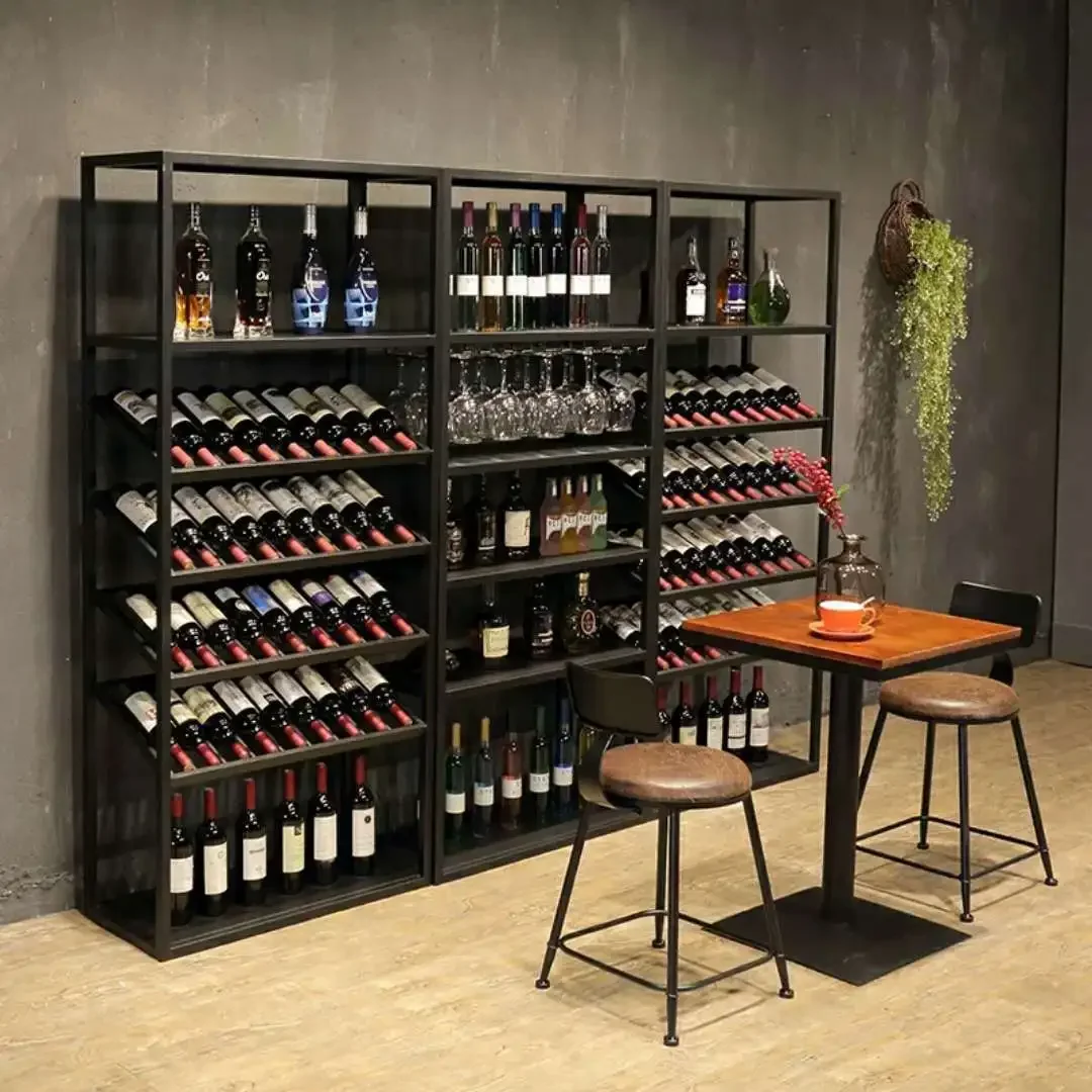 Commercial Stainless Steel Wine Display Sand Luxury Wall Large Whiskey Storage Display Racks Wine Cabinet