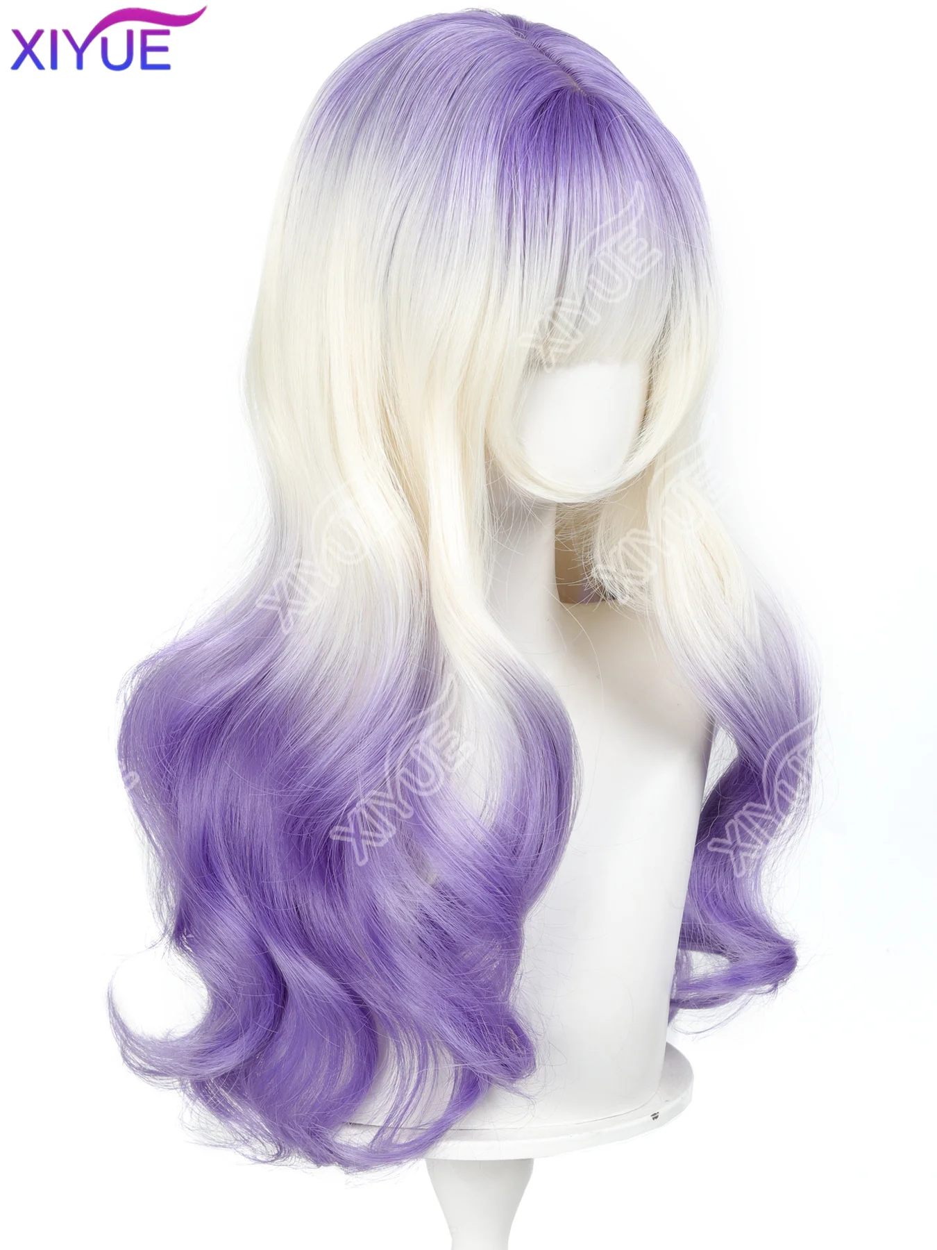 XIYUE Synthetic Long curly hair Lolita Wig with Bangs Wig Girl Cute white gradient purple Cosplay Party Halloween Harajuku Wig