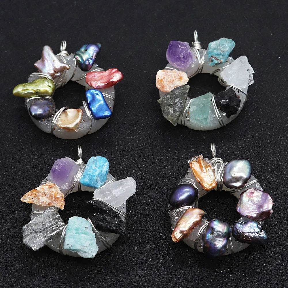 

Natural Crystal Winding Coil Middle Circle Crystal Pearl Pendant Baroque Colorful Fine Pearls for Necklaces Ladies Jewelry