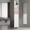 Storage Cabinet 12" Wide White Skinny Linen Cabinet with 3 Open Shelves Single Door Adjustable Shelf Space Saving Corner Pantry 2