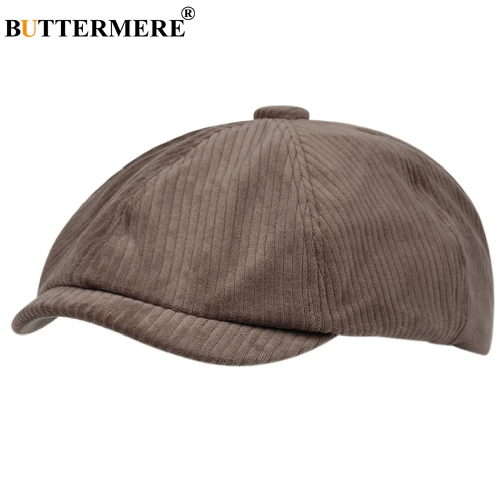 

BUTTERMERE Vintage Corduroy Newsboy Cap Men Women Vintage Beret Male Winter Hat Solid Men's Octagonal Caps for Men
